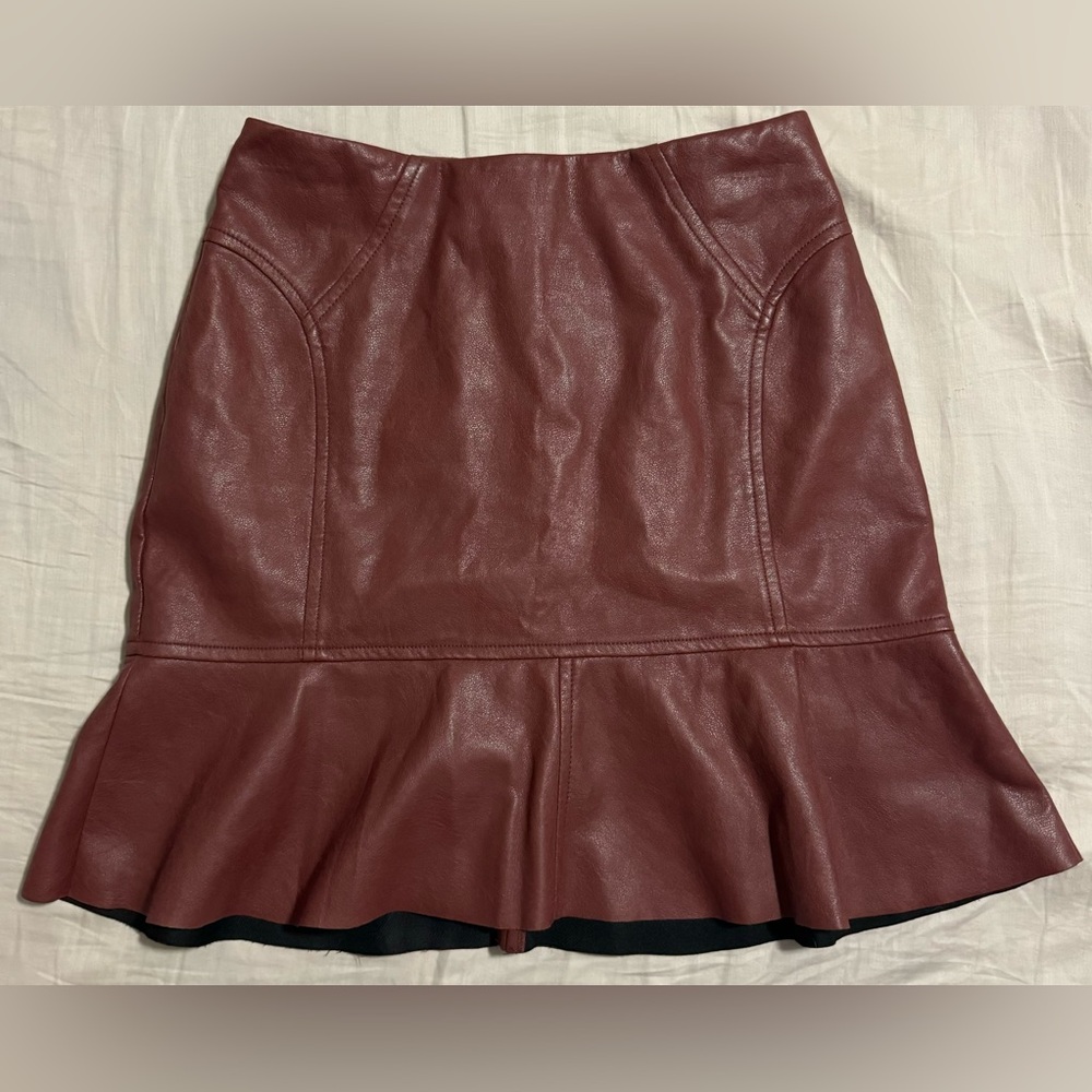 BCBGMaxAzria A-Line Leather Skirt in Rich Brown